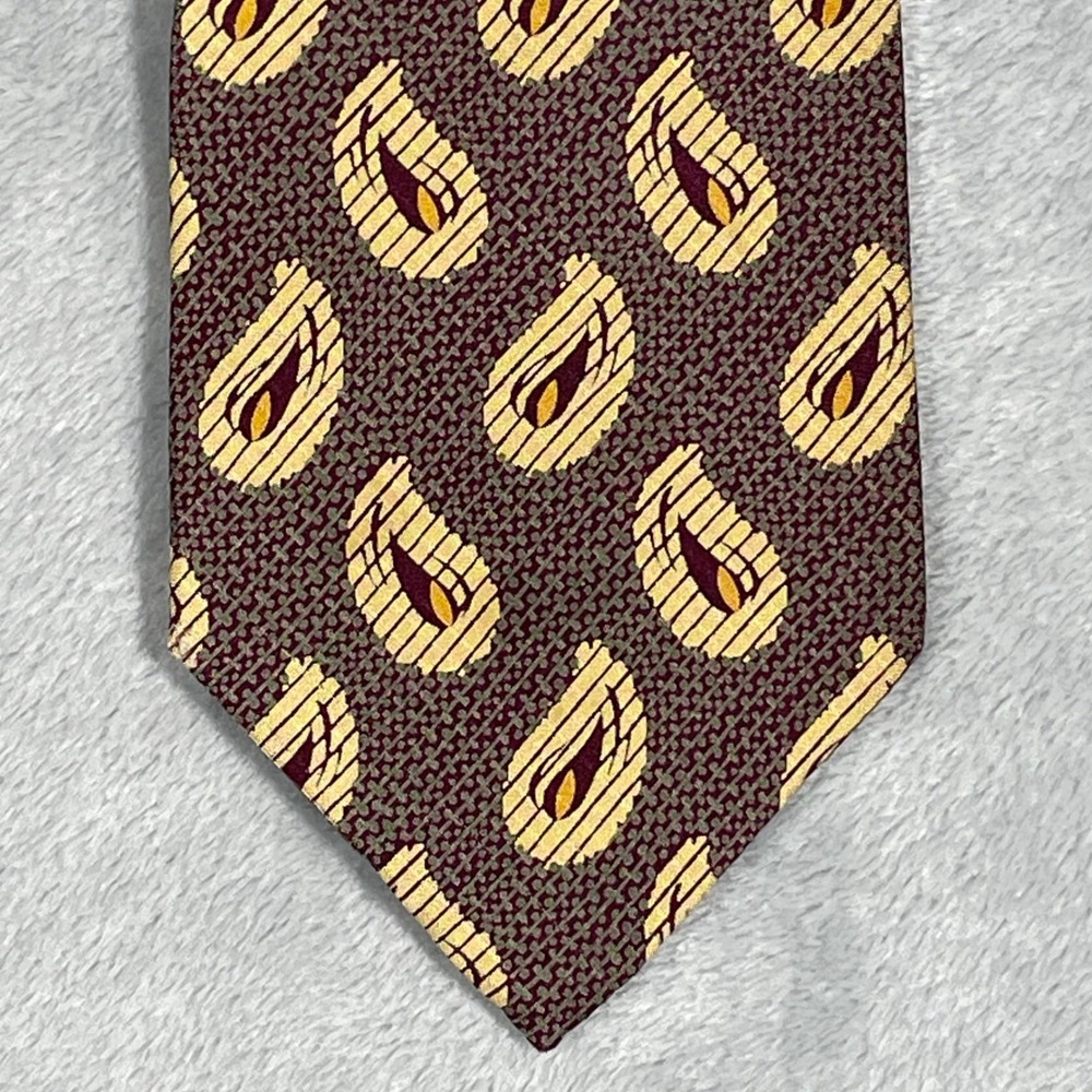 Giorgio Armani Cravatte Necktie Brown Gold Paisley Classic Italy Vintage